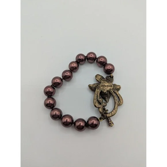 Heidi Daus Beaded Bracelet Bronze‎ Tone Flower Toggle Closure Crystal Accents - Picture 3 of 5